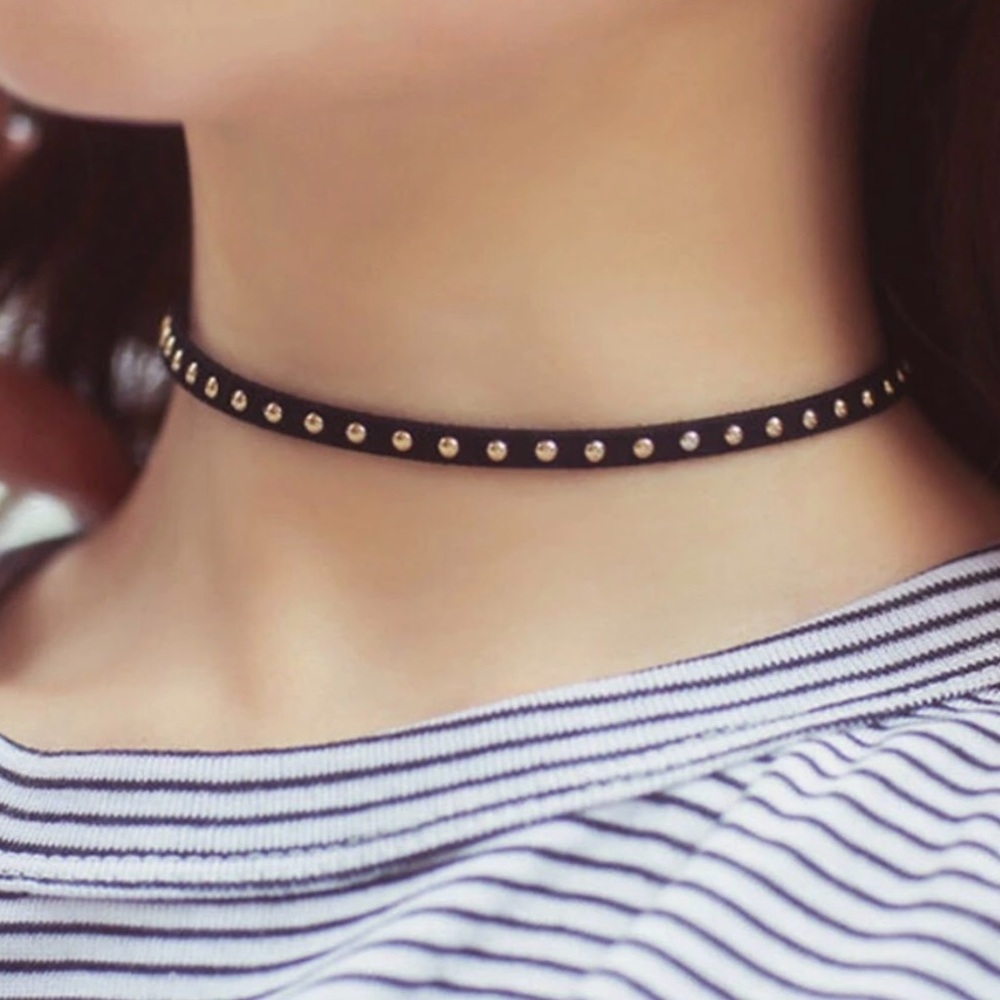 Suede Leather Choker With Small Silver Color Stud